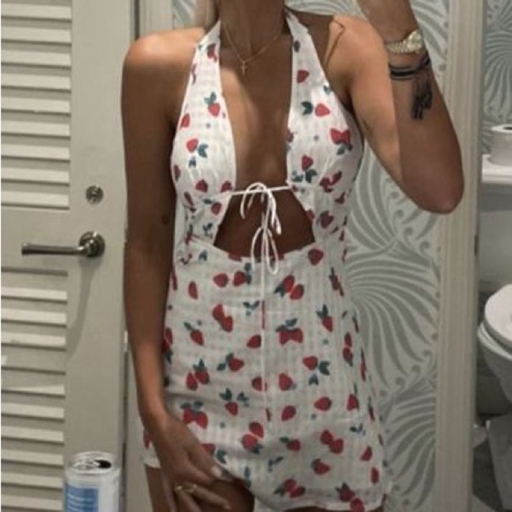 Beginning Boutique White and Red Strawberry Dress